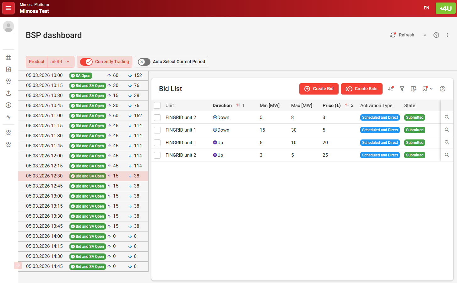 Mimosa user interface